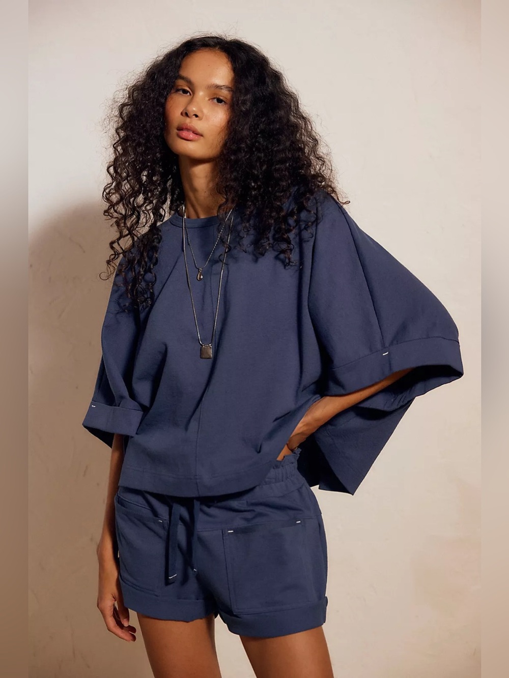 Free People Leandra Short Set Dark Denim Size Small
